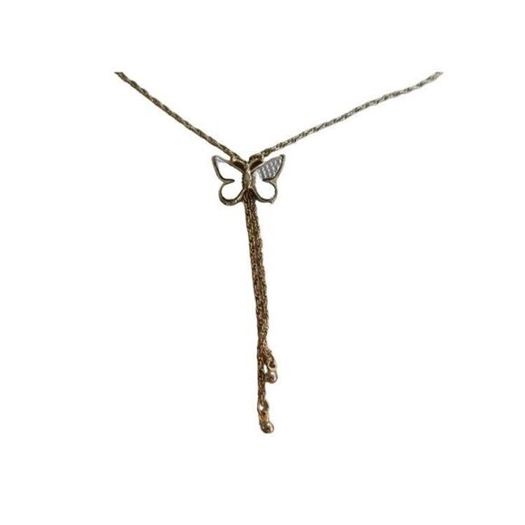 Vintage Dangling Butterfly Pendant Necklace Set Bracelet Hoop Earrings - Picture 6 of 7